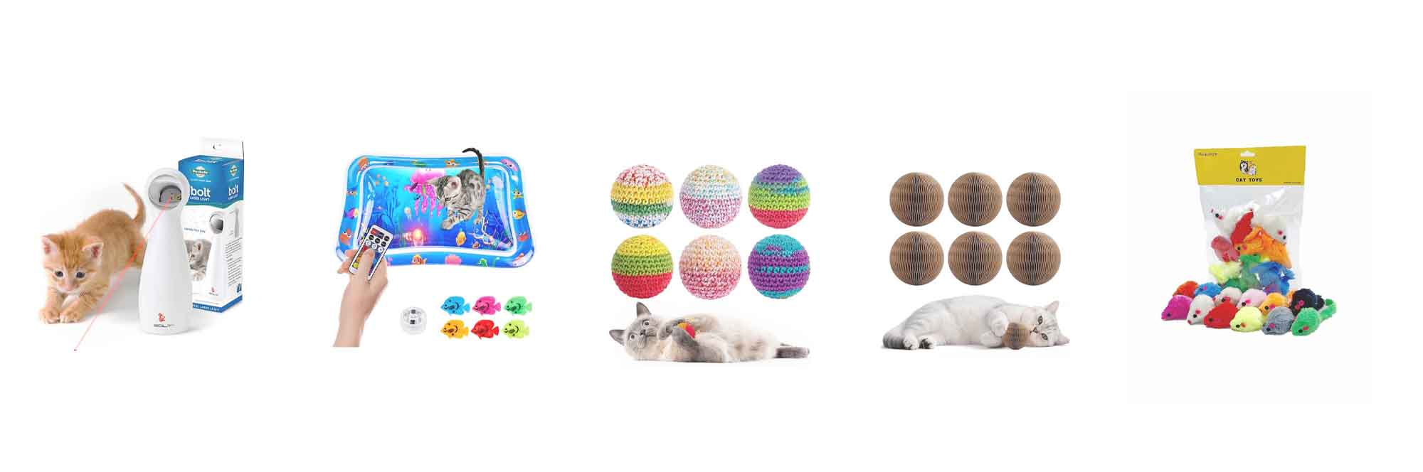 Top 5 Best Cat Interactive Toys for Indoor Cats – Laser Light, Water Mat, Yarn Balls, Cardboard Balls and Catnip Mice