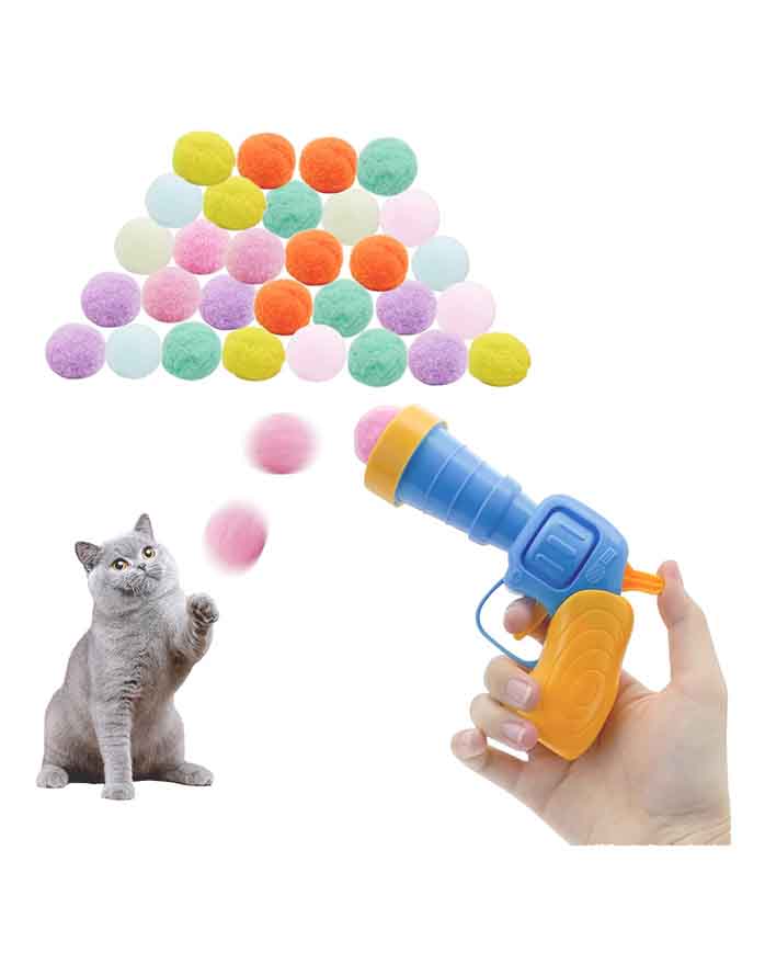 Andiker Cat Toy Ball Set – 30pcs Plush Cat Pom Poms with Launcher, Interactive Fetch & Catch Colorful Indoor Cat Toys image