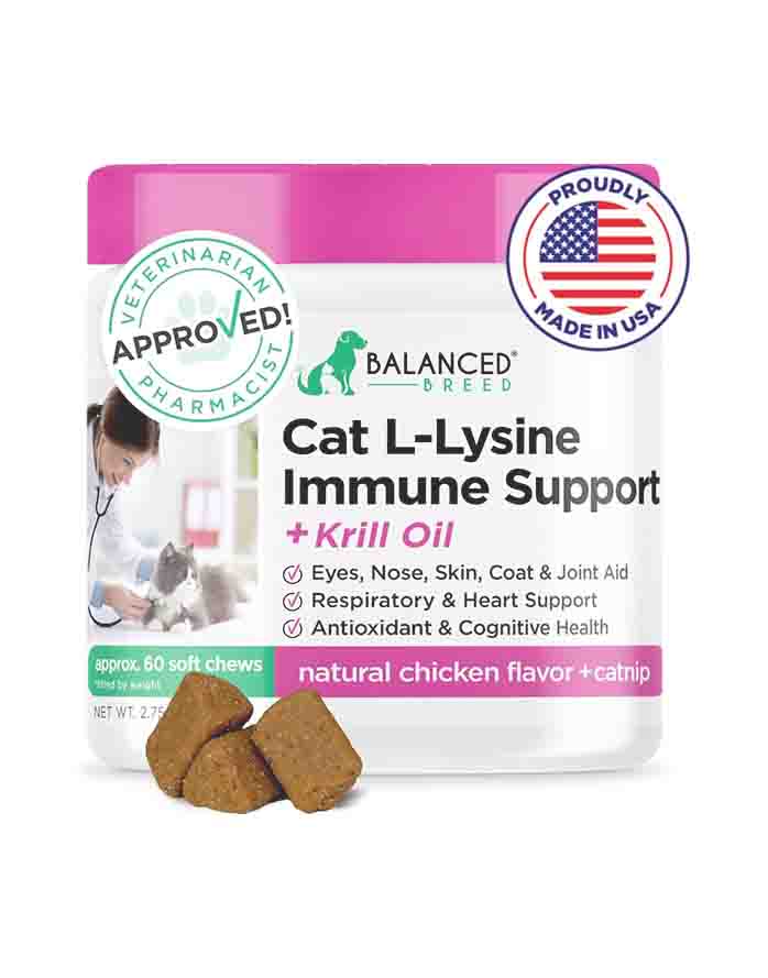 Balanced Breed L-Lysine for Cats – Immune Support Soft Chews with Krill Oil, Allergy & Asthma Relief Cat Vitamins image