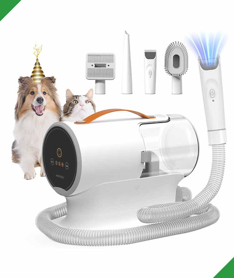 AIRROBO Dog Grooming Vacuum – 12,000Pa Powerful Pet Hair Vacuum for Shedding & Grooming | 2L Large Capacity, Quiet Design, 5-in-1 Dog Grooming Kit with Adjustable Suction & 6 Guide Combs image