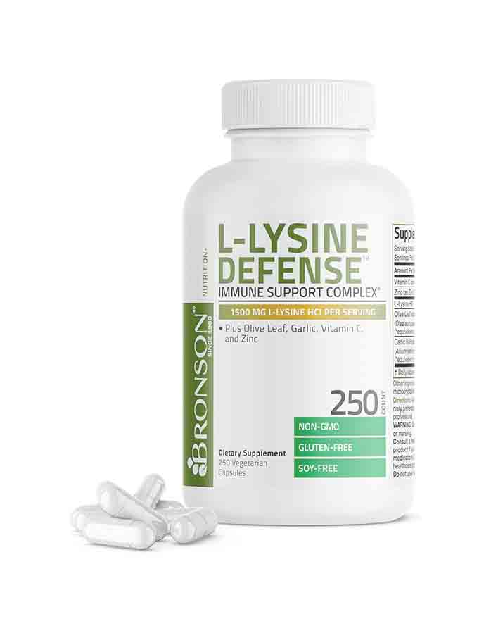 Bronson L-Lysine Defense Immune Support Complex with Olive Leaf, Garlic, Vitamin C & Zinc image