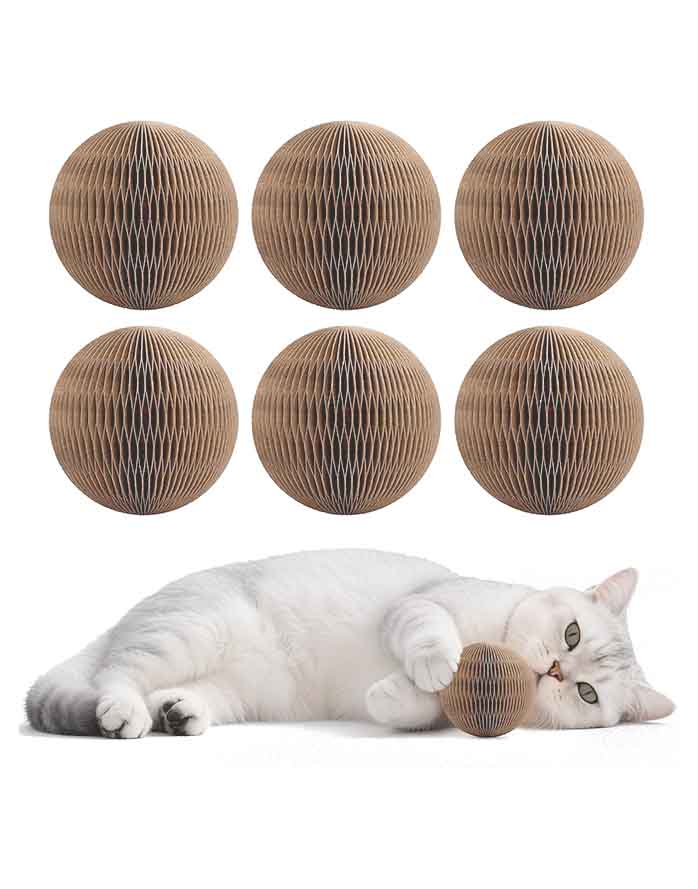 6-Pack Cardboard Cat Ball Toy with Bell – Interactive Kitty Bells for Cats to Chase, Bat & Exercise image