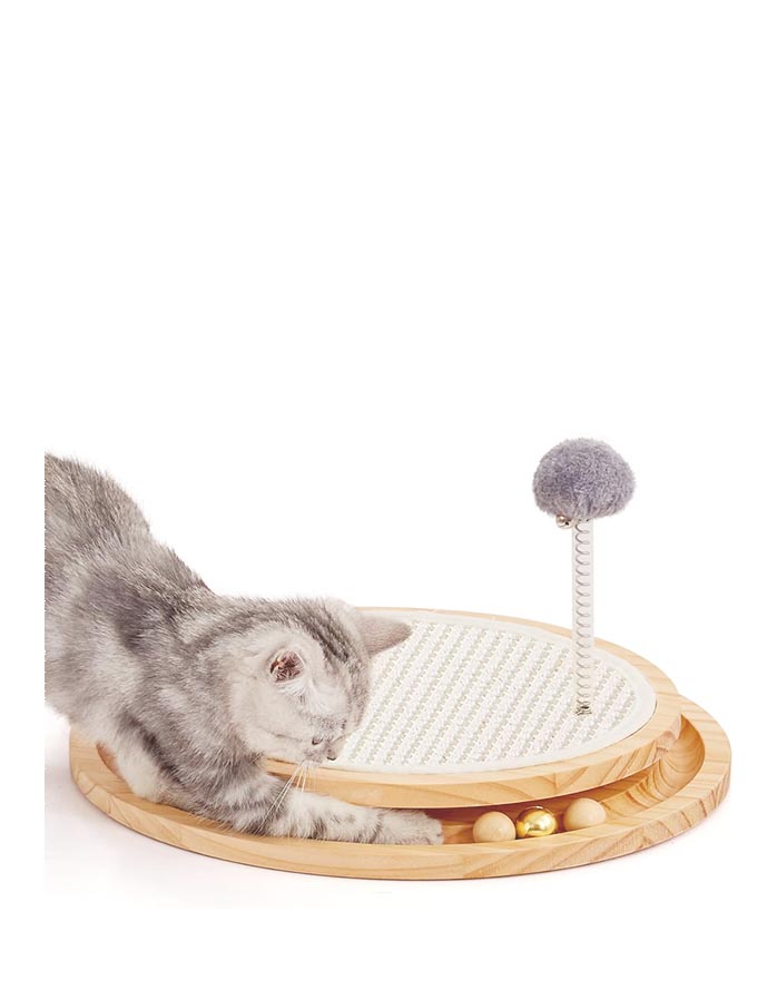 Cat Scratcher with Natural Sisal Pad – Interactive Cat Scratching Ball, Infinity Cat Scratcher, Vertical Post & Playhouse for Kittens with Ball Track Exercise Toy image