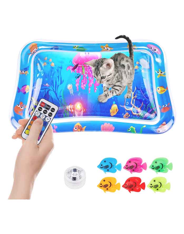 Interactive Cat Water Mat with Floating Fish – Fun Cat Dancer Toy, Feather Wand Alternative, and Indoor Cat Play Exercise Mat image