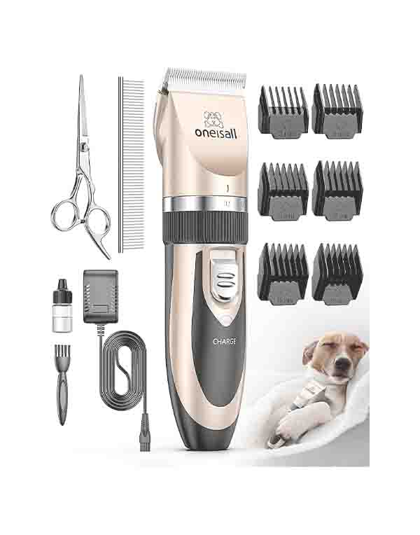 oneisall Dog Clipper Low Noise - Rechargeable Cordless Pet Grooming Kit for Dogs, Cats, Pets (Gold) image