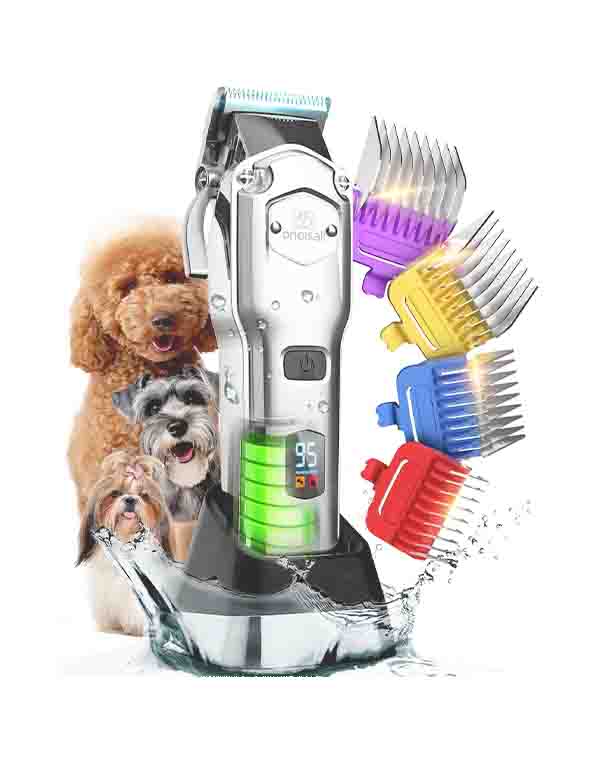Best Dog Clippers for Thick Hair - Professional Cordless Low Noise Pet Grooming Clippers with Detachable Metal Combs for Curly, Fine and Wavy Coats (676pro Silver) image