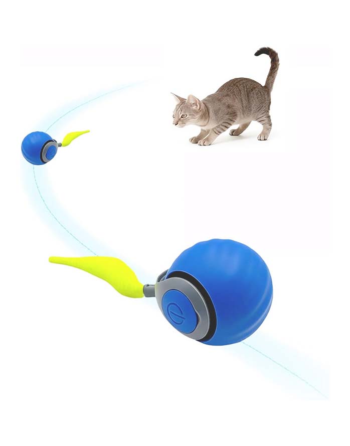 Feather Tail – Interactive Natural Cat Toys, Turbo Self-Rolling Exercise Ball, Funny Indoor Cat Enrichment Game with Cat Feather Wand image
