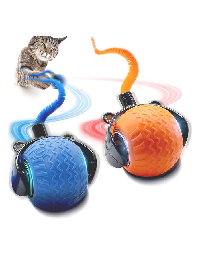 Interactive Cat Toy for Indoor Cats – Automatic Moving Speedy Balls with Tail, 360° Rolling Play Toy with Two Speed Adjustment image
